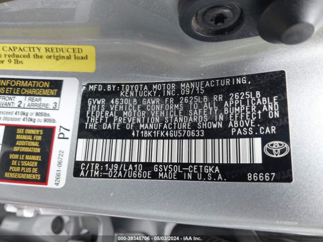 Photo 8 VIN: 4T1BK1FK4GU570633 - TOYOTA CAMRY 