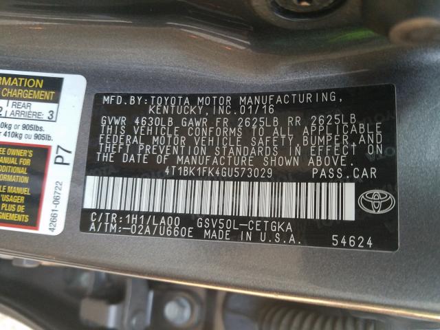 Photo 9 VIN: 4T1BK1FK4GU573029 - TOYOTA CAMRY XSE 