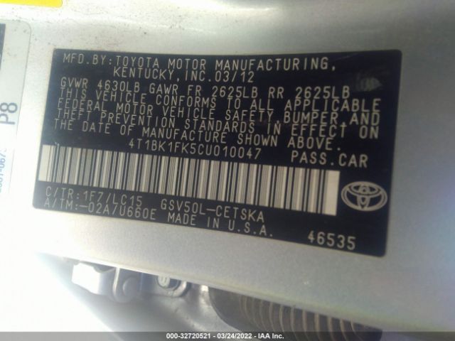 Photo 8 VIN: 4T1BK1FK5CU010047 - TOYOTA CAMRY 