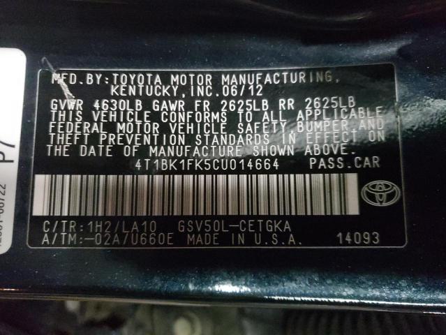 Photo 11 VIN: 4T1BK1FK5CU014664 - TOYOTA CAMRY SE 