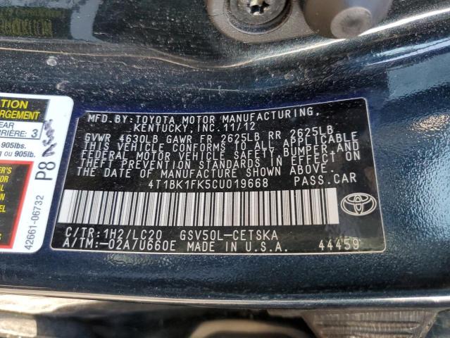 Photo 9 VIN: 4T1BK1FK5CU019668 - TOYOTA CAMRY SE 