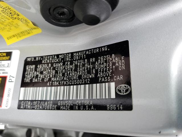 Photo 11 VIN: 4T1BK1FK5CU500312 - TOYOTA CAMRY SE 