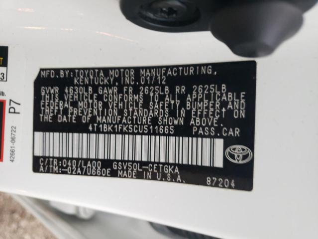 Photo 9 VIN: 4T1BK1FK5CU511665 - TOYOTA CAMRY SE 