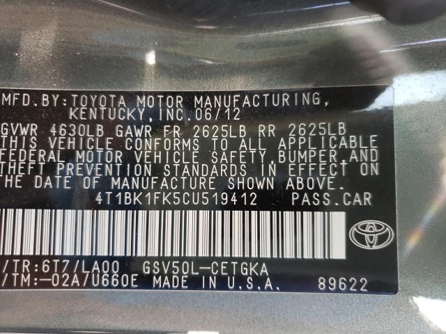 Photo 9 VIN: 4T1BK1FK5CU519412 - TOYOTA CAMRY SE 