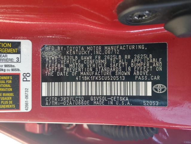 Photo 11 VIN: 4T1BK1FK5CU520513 - TOYOTA CAMRY 