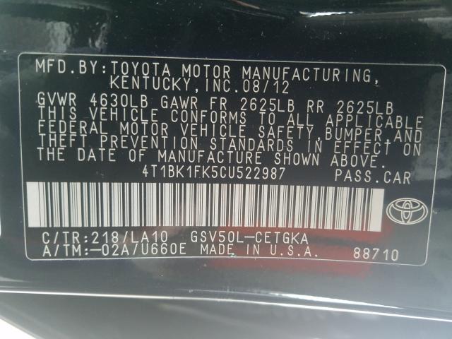 Photo 9 VIN: 4T1BK1FK5CU522987 - TOYOTA CAMRY SE 