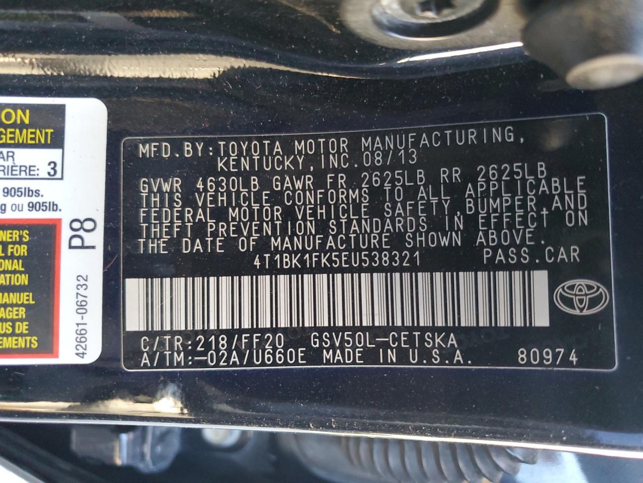 Photo 12 VIN: 4T1BK1FK5EU538321 - TOYOTA CAMRY 