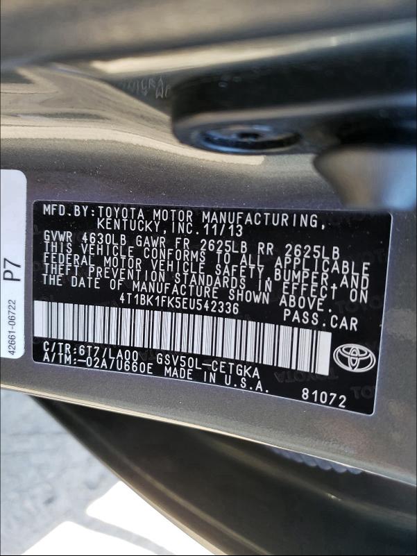 Photo 9 VIN: 4T1BK1FK5EU542336 - TOYOTA CAMRY SE 