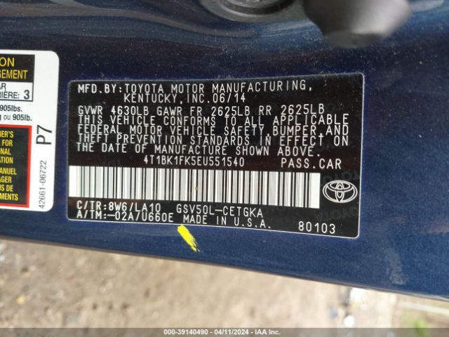 Photo 8 VIN: 4T1BK1FK5EU551540 - TOYOTA CAMRY 