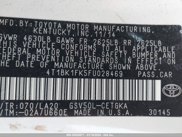 Photo 8 VIN: 4T1BK1FK5FU028469 - TOYOTA CAMRY 