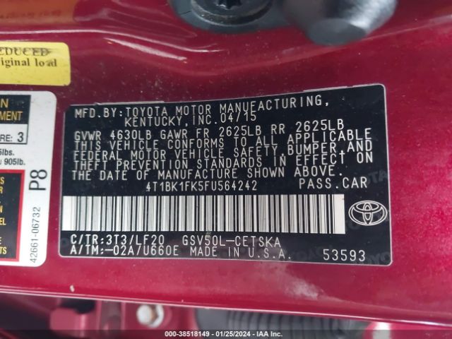 Photo 8 VIN: 4T1BK1FK5FU564242 - TOYOTA CAMRY 