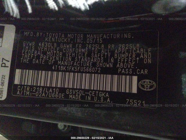 Photo 8 VIN: 4T1BK1FK5FU566072 - TOYOTA CAMRY 