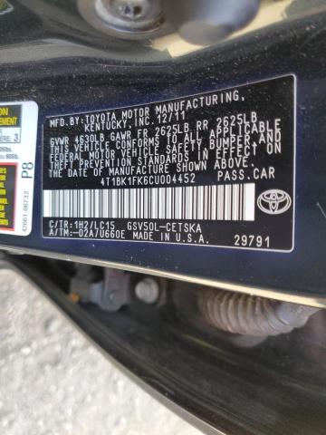 Photo 9 VIN: 4T1BK1FK6CU004452 - TOYOTA CAMRY SE 