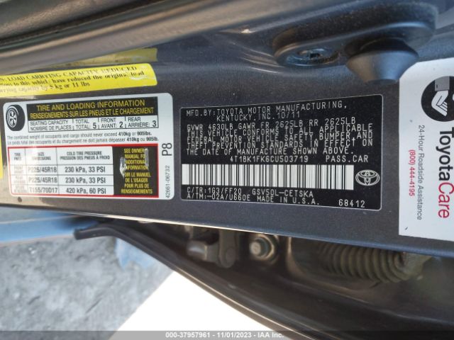 Photo 8 VIN: 4T1BK1FK6CU503719 - TOYOTA CAMRY 