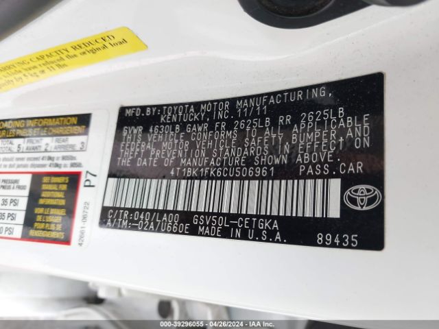 Photo 8 VIN: 4T1BK1FK6CU506961 - TOYOTA CAMRY 