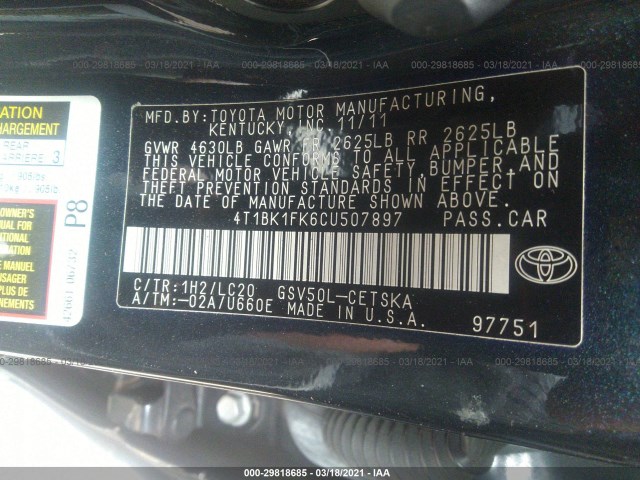 Photo 8 VIN: 4T1BK1FK6CU507897 - TOYOTA CAMRY 