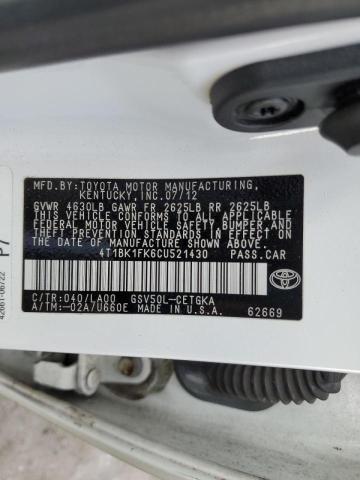 Photo 9 VIN: 4T1BK1FK6CU521430 - TOYOTA CAMRY SE 