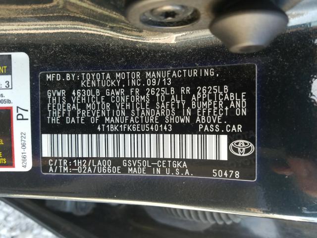 Photo 9 VIN: 4T1BK1FK6EU540143 - TOYOTA CAMRY SE 