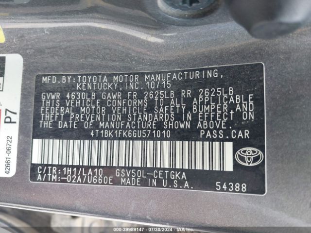 Photo 8 VIN: 4T1BK1FK6GU571010 - TOYOTA CAMRY 