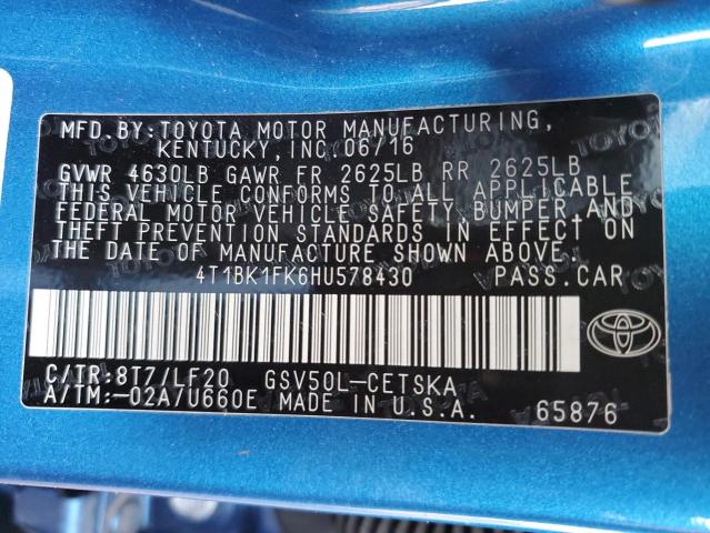 Photo 11 VIN: 4T1BK1FK6HU578430 - TOYOTA CAMRY XSE 