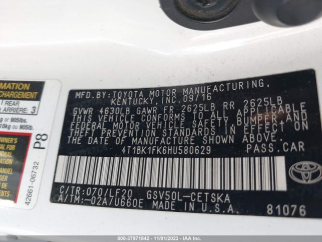 Photo 8 VIN: 4T1BK1FK6HU580629 - TOYOTA CAMRY 