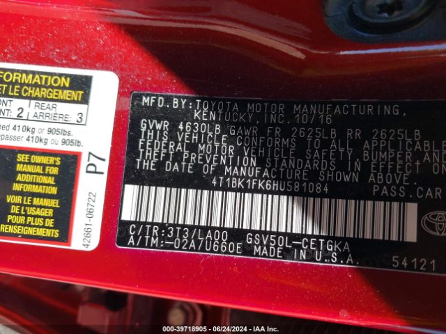 Photo 8 VIN: 4T1BK1FK6HU581084 - TOYOTA CAMRY 