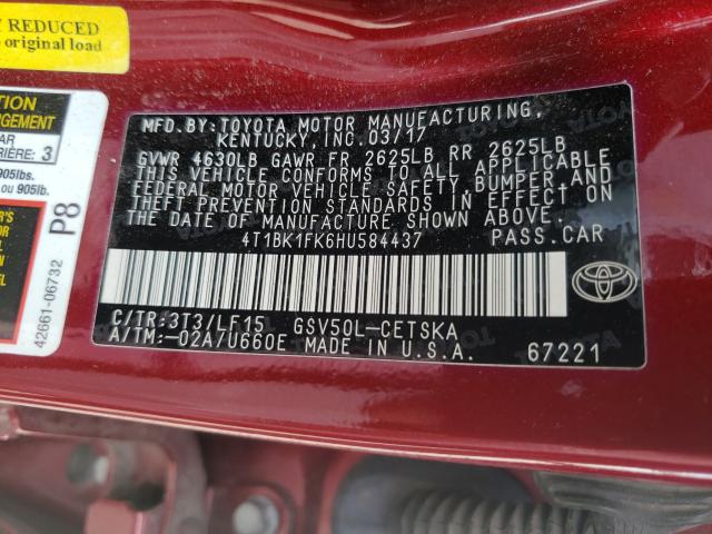 Photo 9 VIN: 4T1BK1FK6HU584437 - TOYOTA CAMRY XSE 