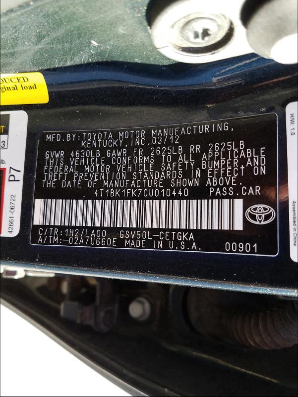 Photo 9 VIN: 4T1BK1FK7CU010440 - TOYOTA CAMRY SE 