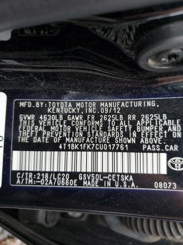 Photo 12 VIN: 4T1BK1FK7CU017761 - TOYOTA CAMRY 