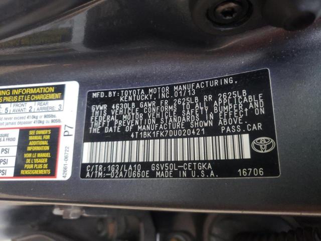 Photo 9 VIN: 4T1BK1FK7DU020421 - TOYOTA CAMRY SE 