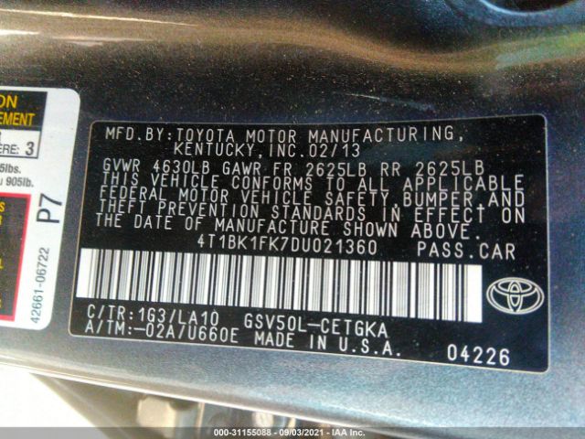 Photo 8 VIN: 4T1BK1FK7DU021360 - TOYOTA CAMRY 