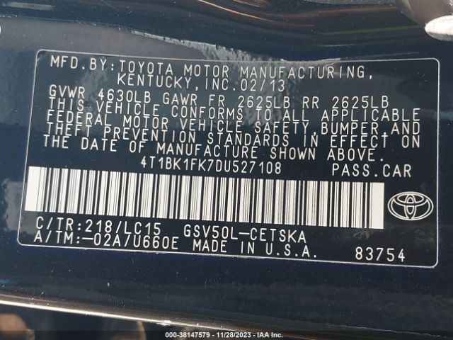 Photo 8 VIN: 4T1BK1FK7DU527108 - TOYOTA CAMRY 