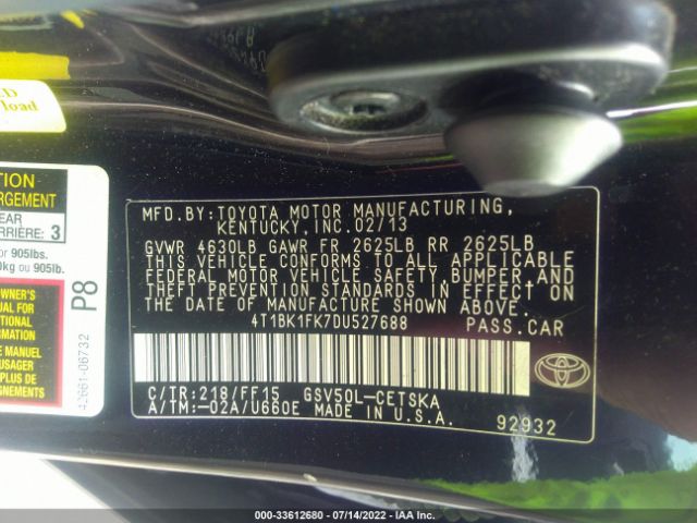 Photo 8 VIN: 4T1BK1FK7DU527688 - TOYOTA CAMRY 