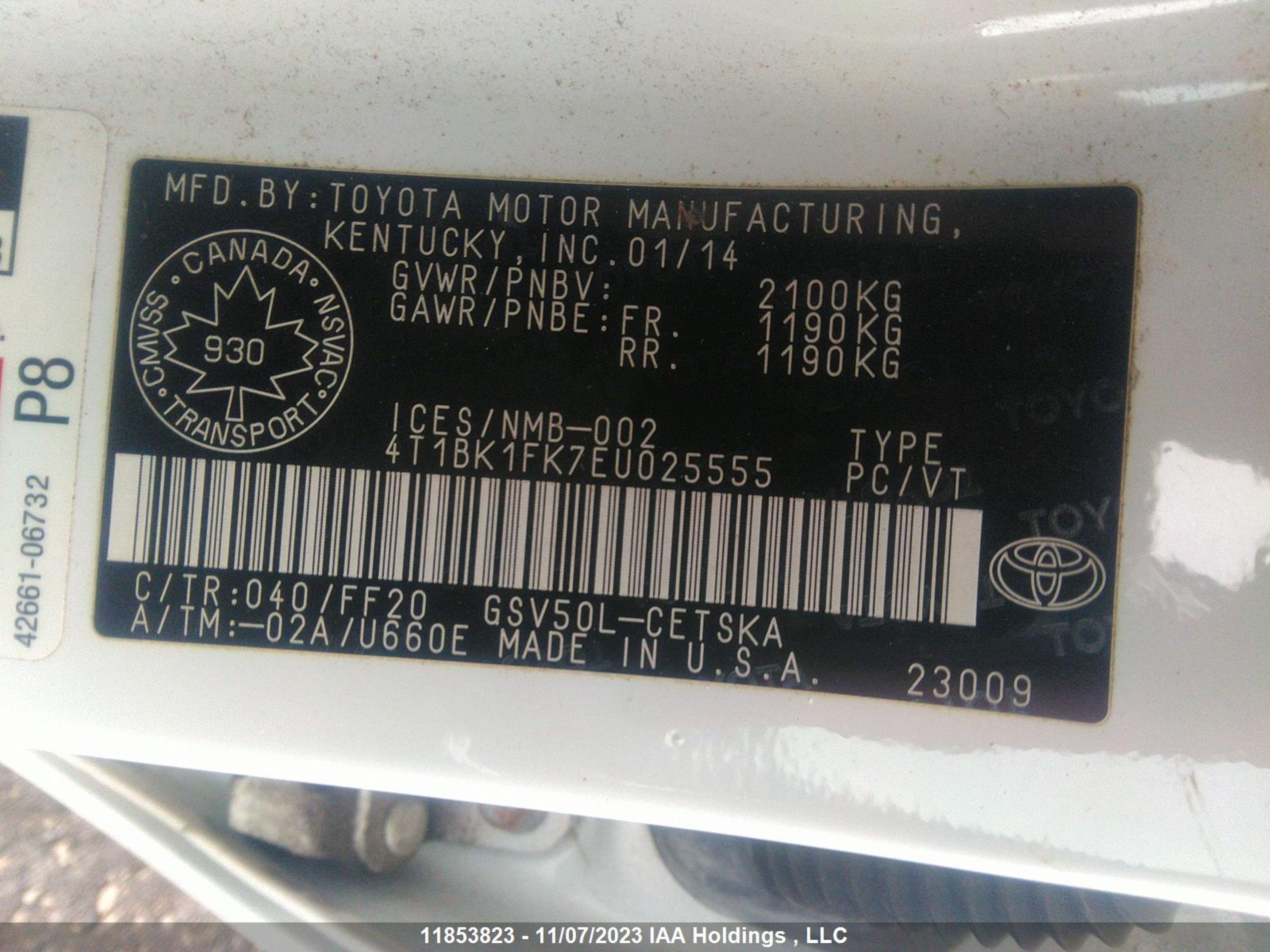 Photo 8 VIN: 4T1BK1FK7EU025555 - TOYOTA CAMRY 