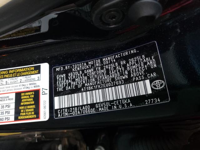 Photo 9 VIN: 4T1BK1FK7EU027693 - TOYOTA CAMRY SE 