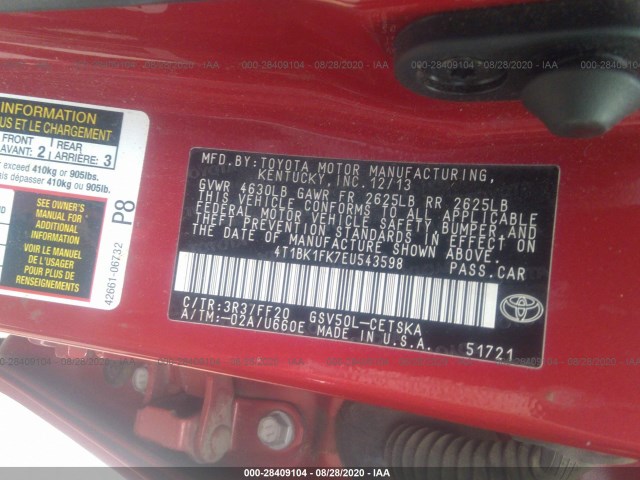 Photo 8 VIN: 4T1BK1FK7EU543598 - TOYOTA CAMRY 