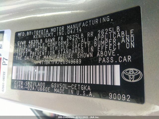 Photo 8 VIN: 4T1BK1FK7EU549689 - TOYOTA CAMRY 