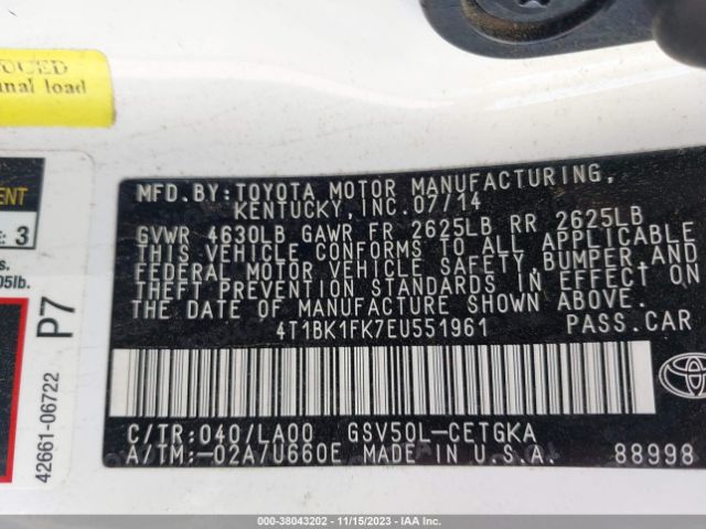 Photo 8 VIN: 4T1BK1FK7EU551961 - TOYOTA CAMRY 