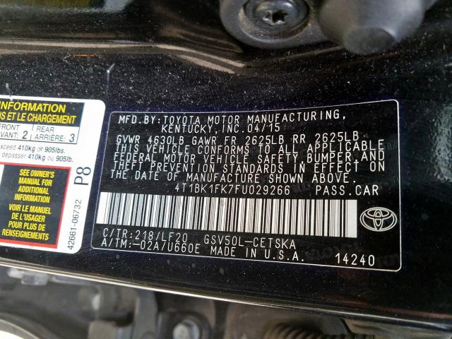 Photo 9 VIN: 4T1BK1FK7FU029266 - TOYOTA CAMRY XSE 