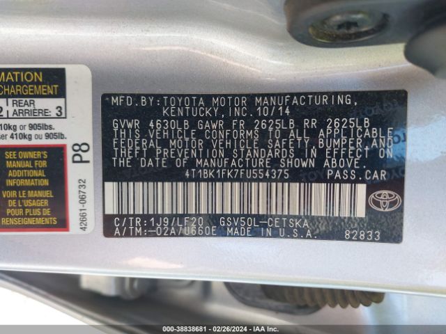 Photo 8 VIN: 4T1BK1FK7FU554375 - TOYOTA CAMRY 