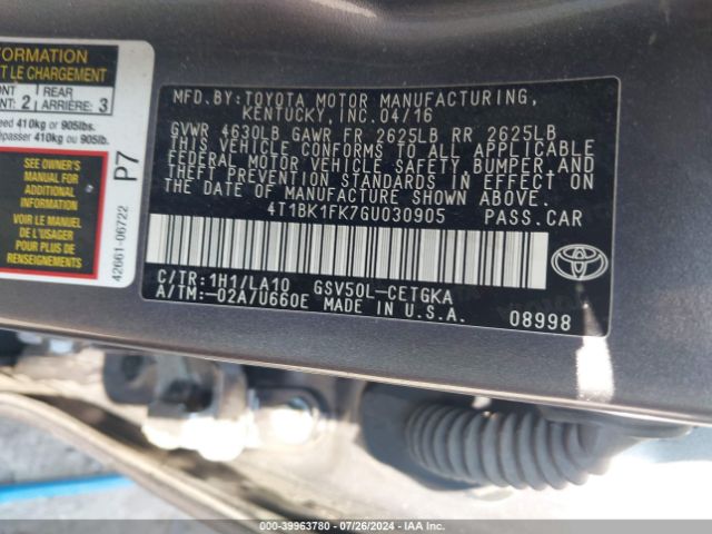 Photo 8 VIN: 4T1BK1FK7GU030905 - TOYOTA CAMRY 