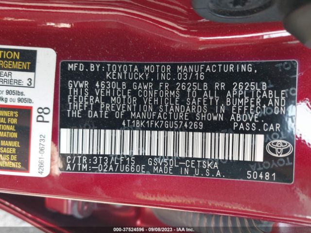 Photo 8 VIN: 4T1BK1FK7GU574269 - TOYOTA CAMRY 