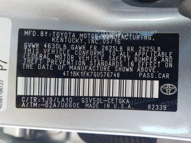 Photo 9 VIN: 4T1BK1FK7GU576748 - TOYOTA CAMRY XSE 