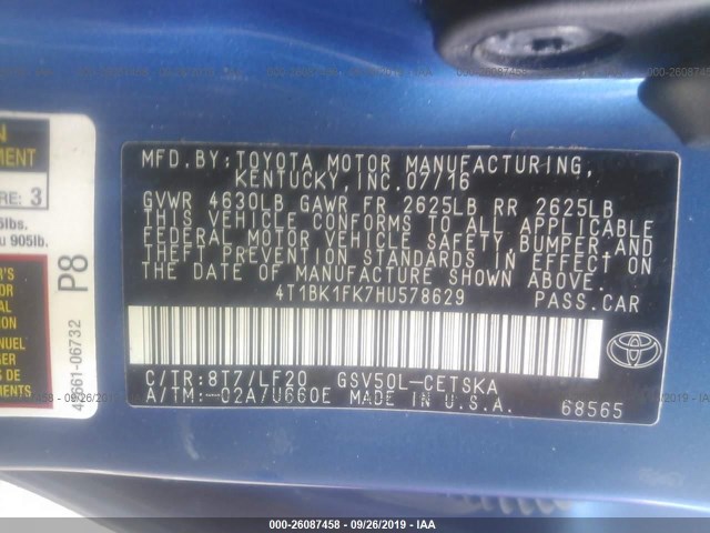 Photo 8 VIN: 4T1BK1FK7HU578629 - TOYOTA CAMRY 