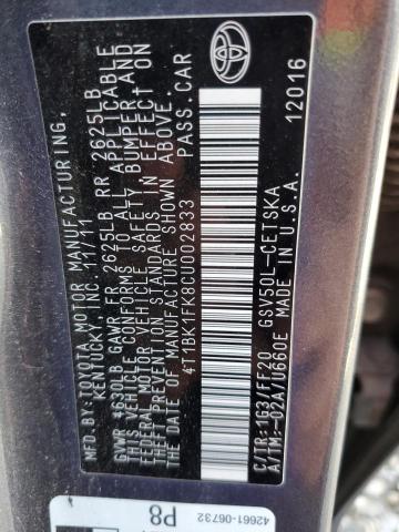 Photo 9 VIN: 4T1BK1FK8CU002833 - TOYOTA CAMRY SE 