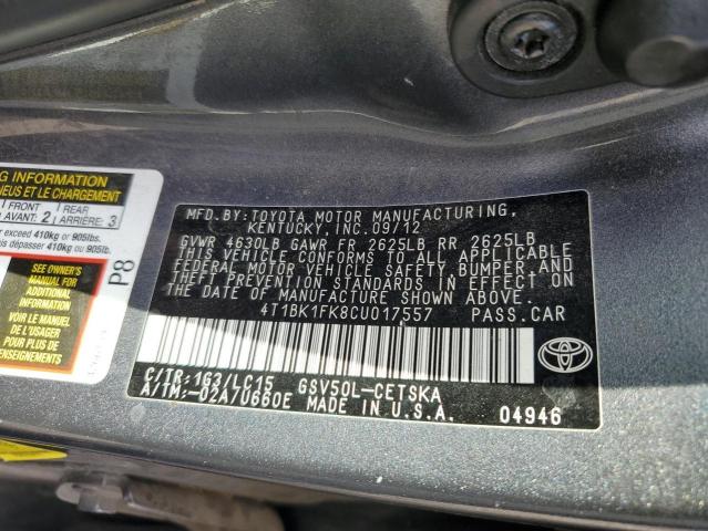 Photo 12 VIN: 4T1BK1FK8CU017557 - TOYOTA CAMRY SE 