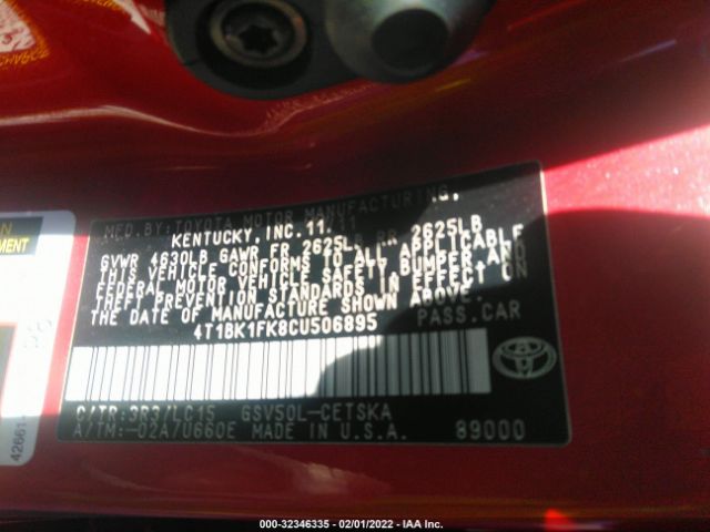 Photo 8 VIN: 4T1BK1FK8CU506895 - TOYOTA CAMRY 