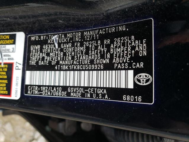 Photo 9 VIN: 4T1BK1FK8CU509926 - TOYOTA CAMRY SE 