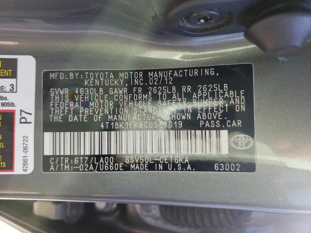 Photo 9 VIN: 4T1BK1FK8CU513619 - TOYOTA CAMRY XLE 