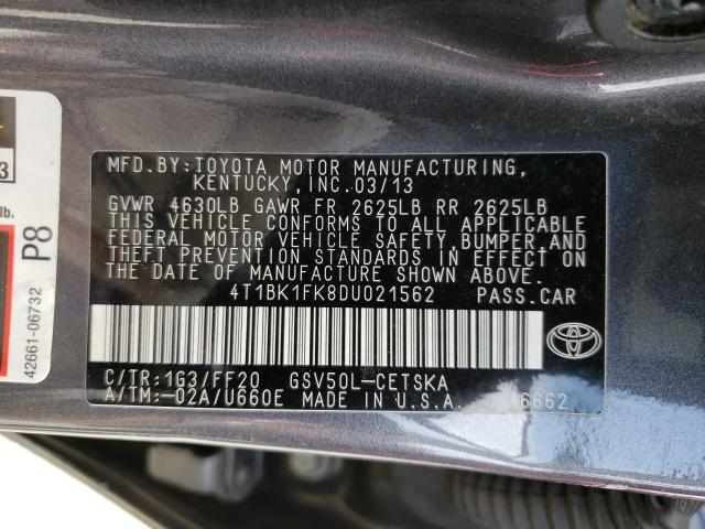 Photo 9 VIN: 4T1BK1FK8DU021562 - TOYOTA CAMRY SE 